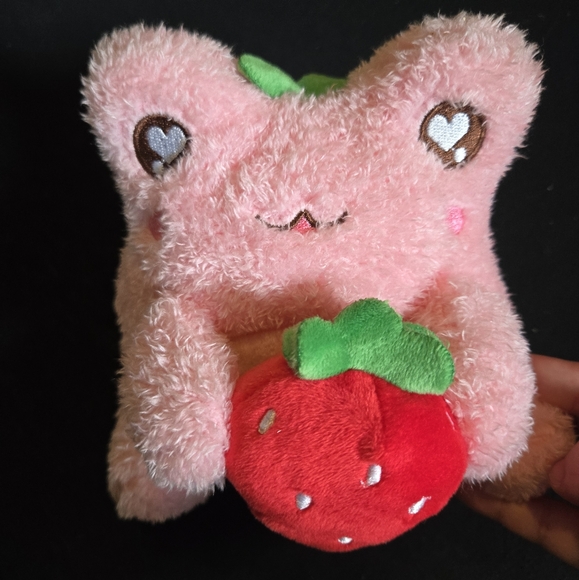 Cute Pink Plush Frog Toy with Strawberry - Picture 1 of 1